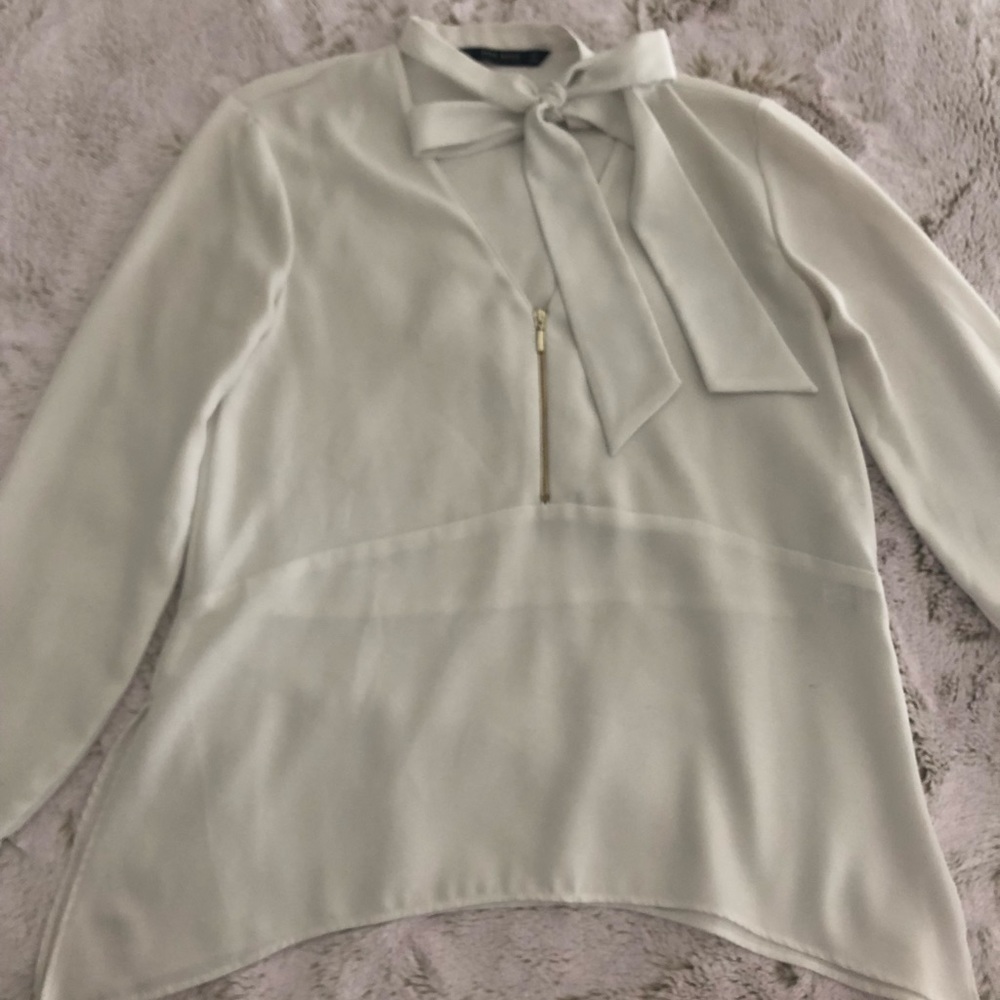 Zara Basic Collection White Tie Blouse - image 1